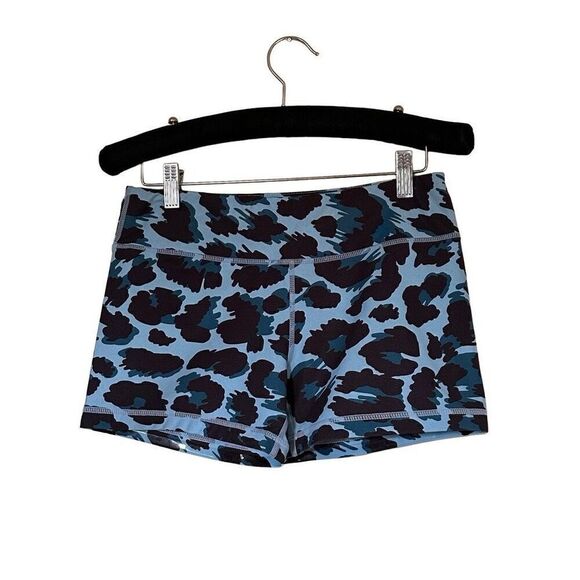 IAB MFG Spandex Booty Shorts Blue Leopard Print Size Women's 8 Medium - Picture 1 of 7